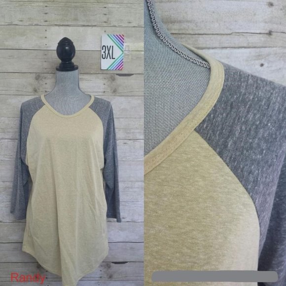 LuLaRoe Randy Top 3XL - Unisex - Heathered Yellow Body & Heathered Gray Sleeves - Picture 1 of 1